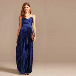 NWT Accordion Pleated Satin Spaghetti Strap Gown